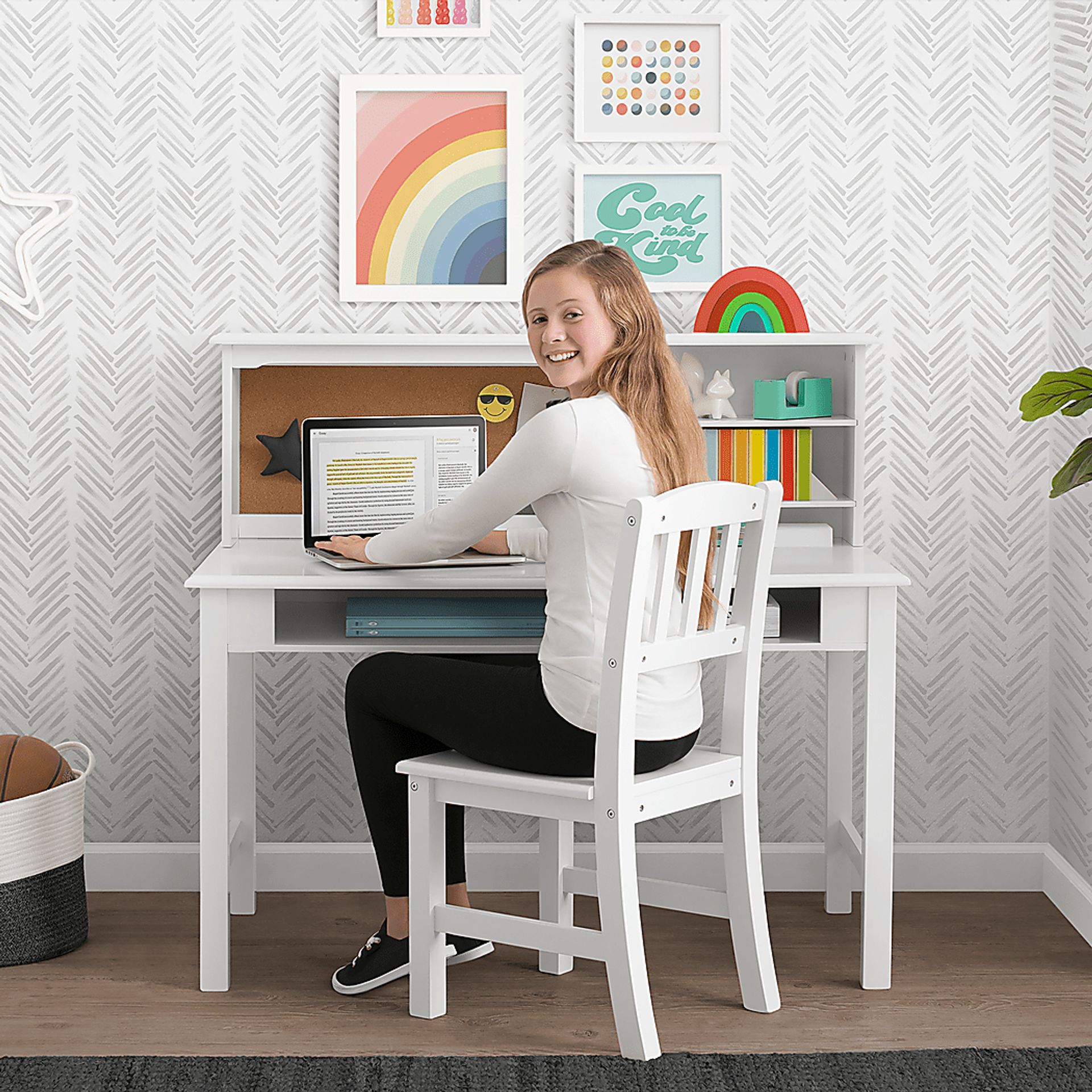 Kids Maldas White Desk and Chair Set - Image 3