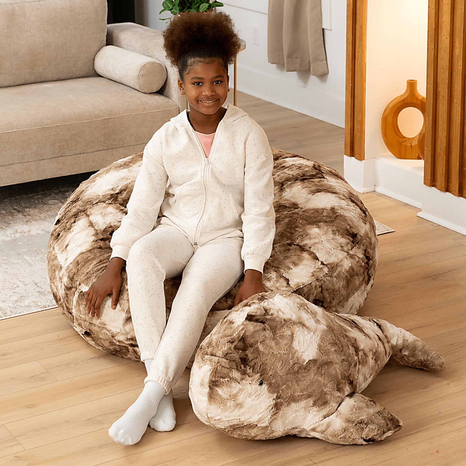 Kids Marina the Whale Tie-Dye Brown Bean Bag - Image 5