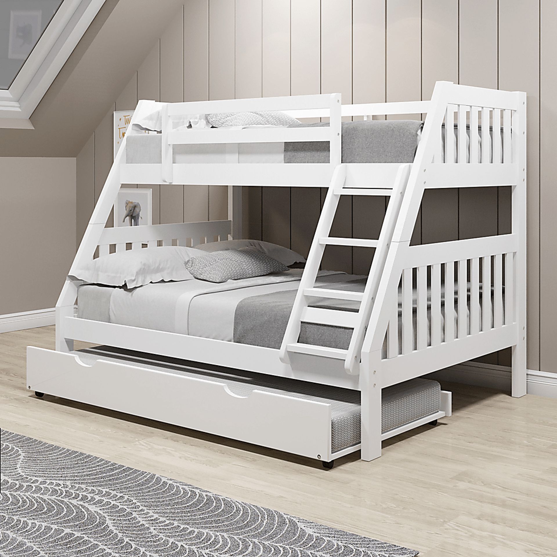 Kids Matej II White Twin/Full Bunk Bed with Trundle - Image 2