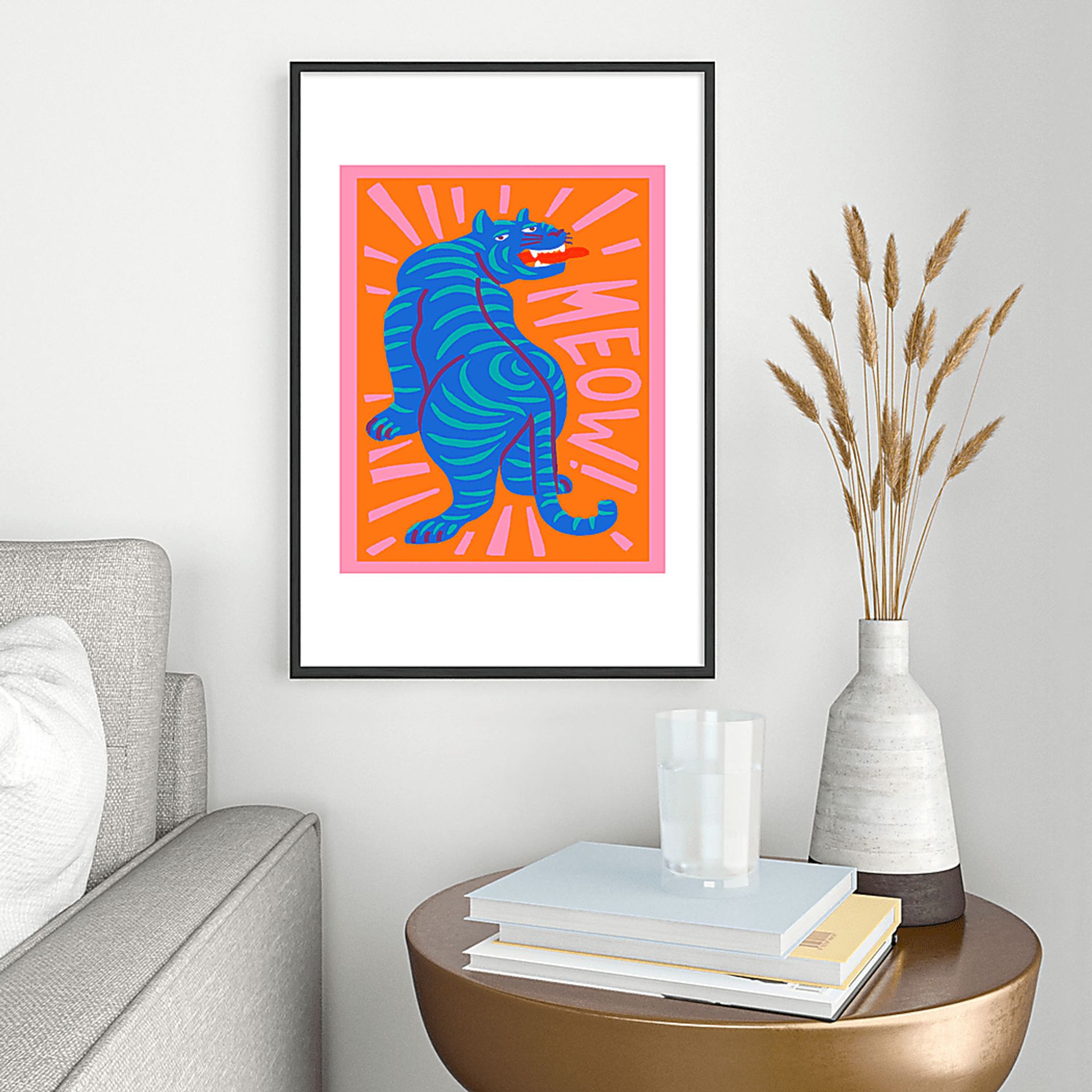 Kids Meow I Orange Metal Framed Print - Image 2