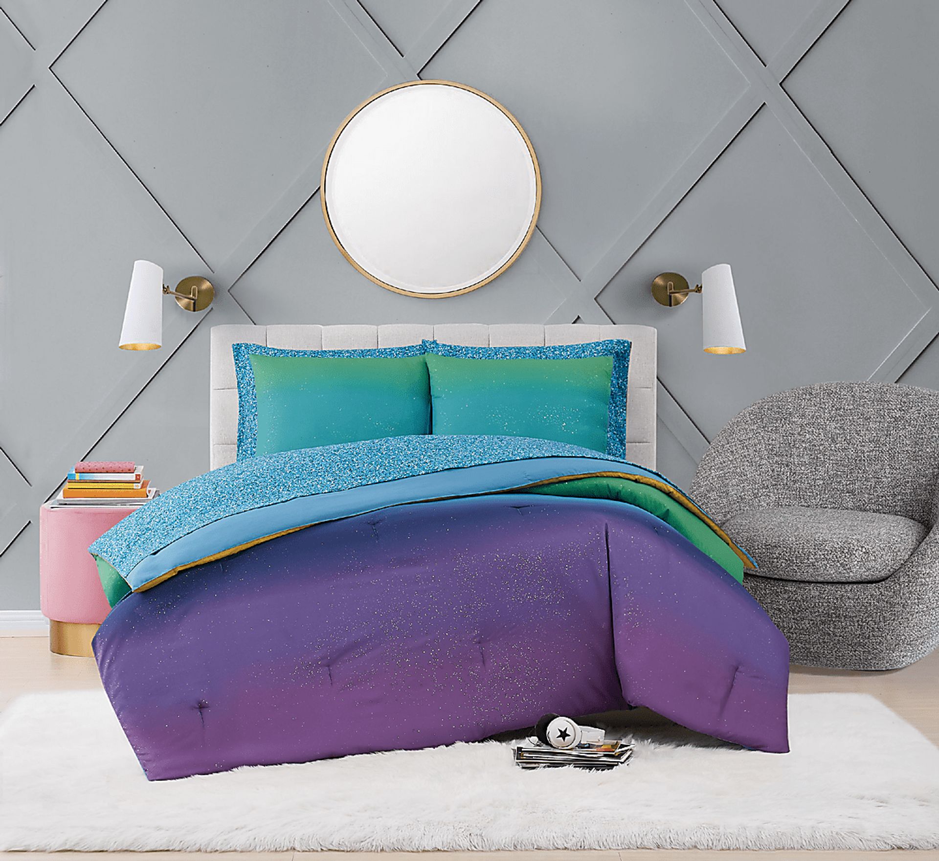 Kids Mermaid Glitter Purple 5 Pc Twin Comforter Set - Image 4