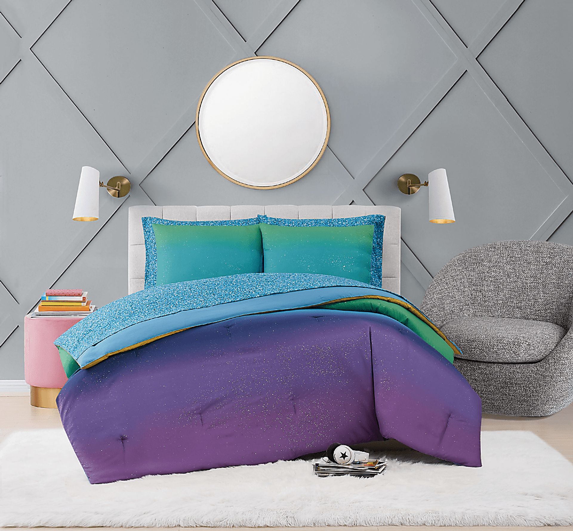 Kids Mermaid Glitter Purple 7 Pc Full Comforter Set - Image 4