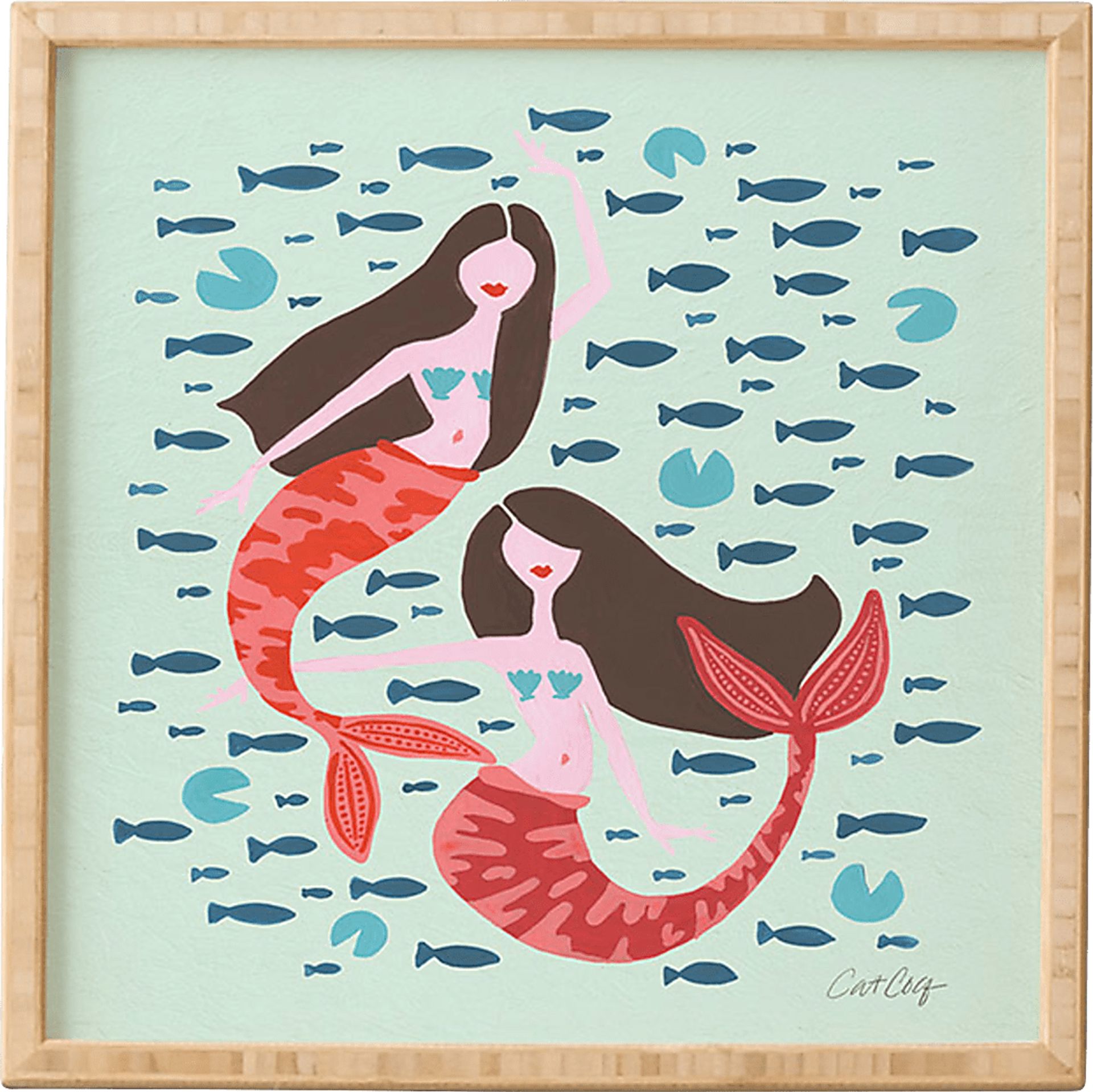 Kids Mermaids On Mint Green Wall Art - Image 1