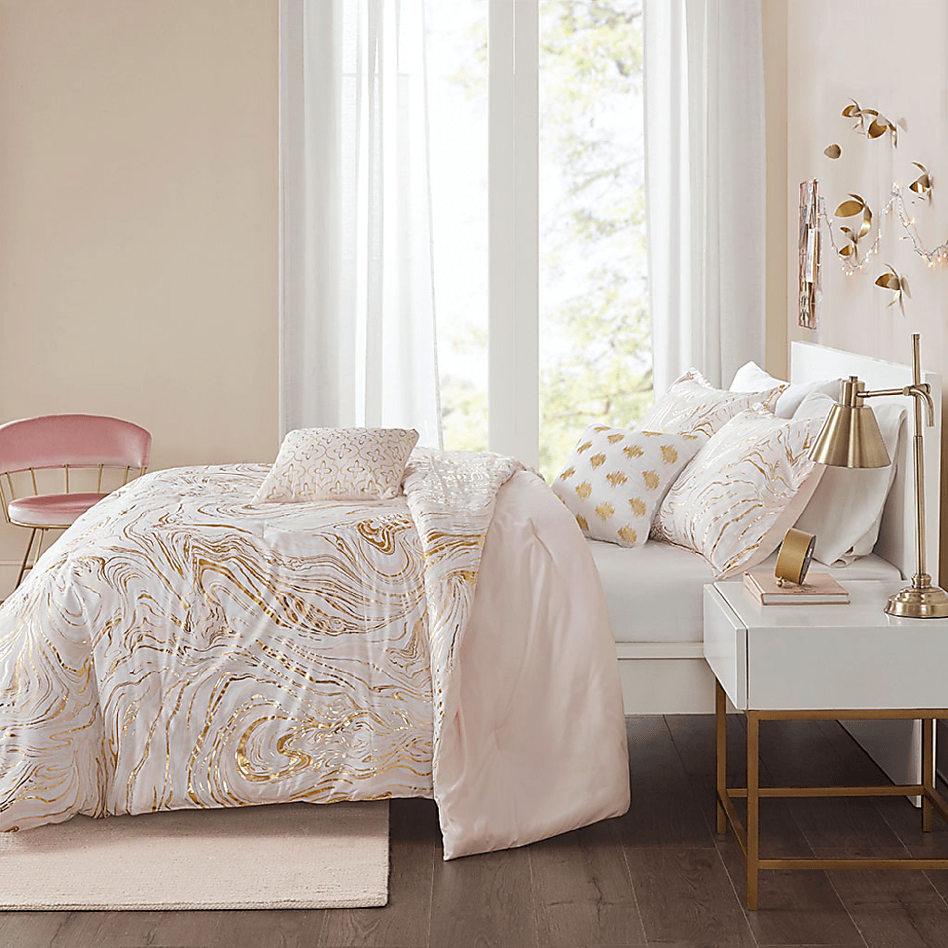 Kids Metallic Swirl Blush 4 Pc Twin XL Comforter Set - Image 9