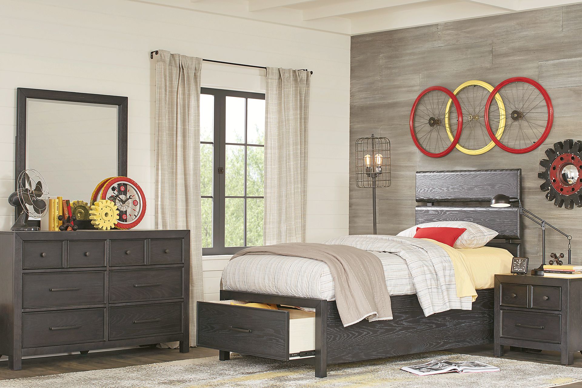 Kids Midcity Loft Carbon 5 Pc Twin Slat Bedroom with Storage - Image 1