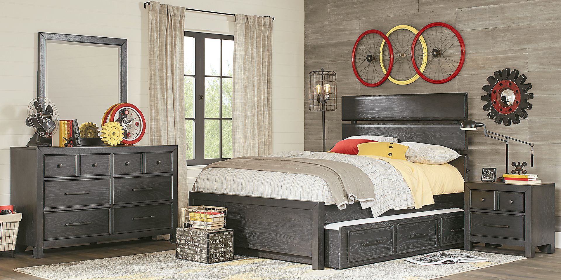 Kids Midcity Loft Carbon 6 Pc Full Slat Bedroom with Twin Storage Trundle - Image 1