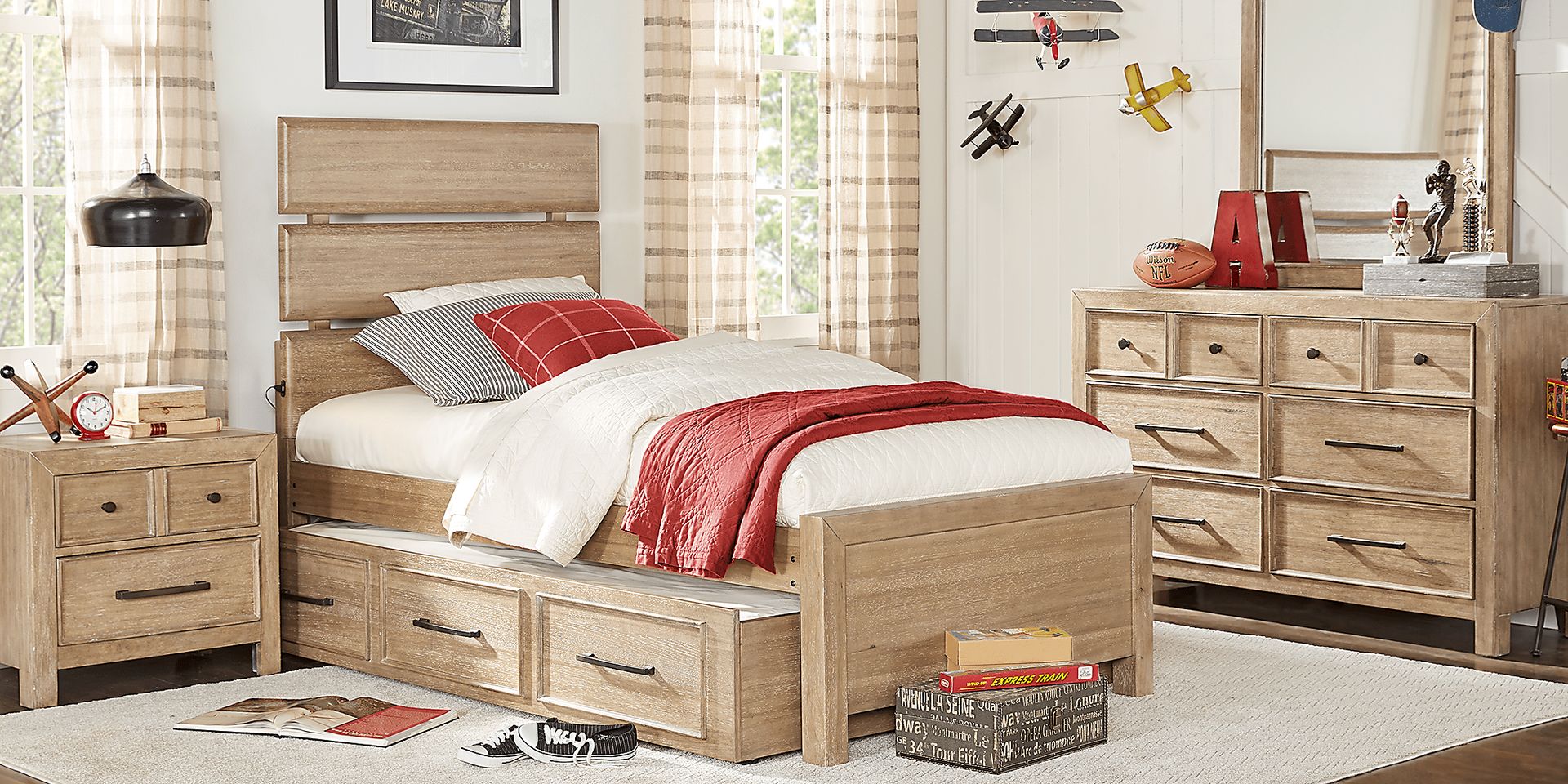 Kids Midcity Loft Sandstone 6 Pc Twin Slat Bedroom with Twin Storage Trundle - Image 1