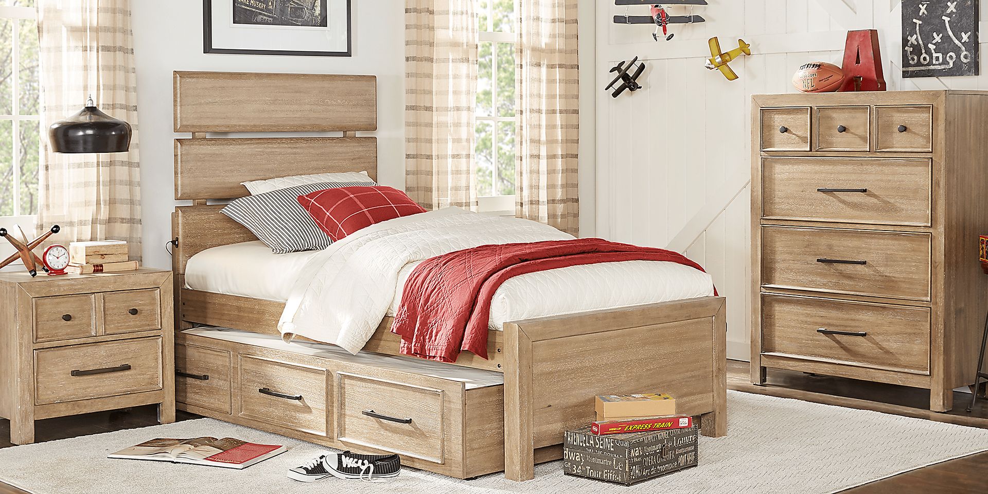 Kids Midcity Loft Sandstone 6 Pc Twin Slat Bedroom with Twin Storage Trundle - Image 1