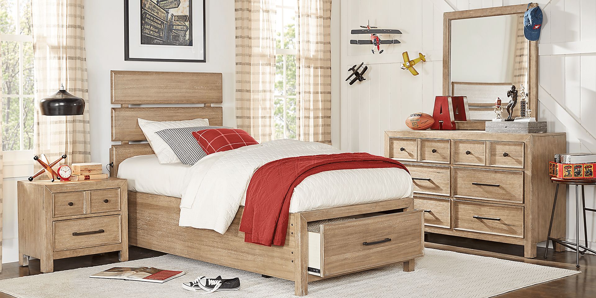 Kids Midcity Loft Sandstone 5 Pc Twin Slat Bedroom with Storage - Image 1