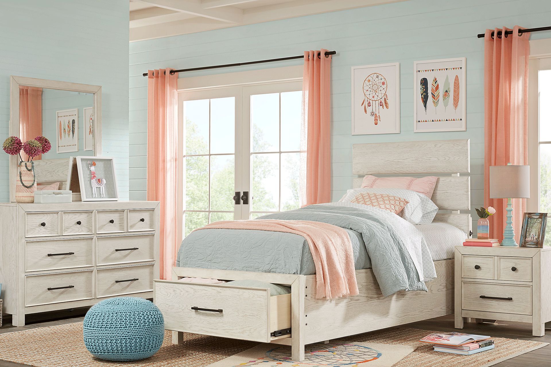Kids Midcity Loft White 5 Pc Twin Slat Bedroom with Storage - Image 1