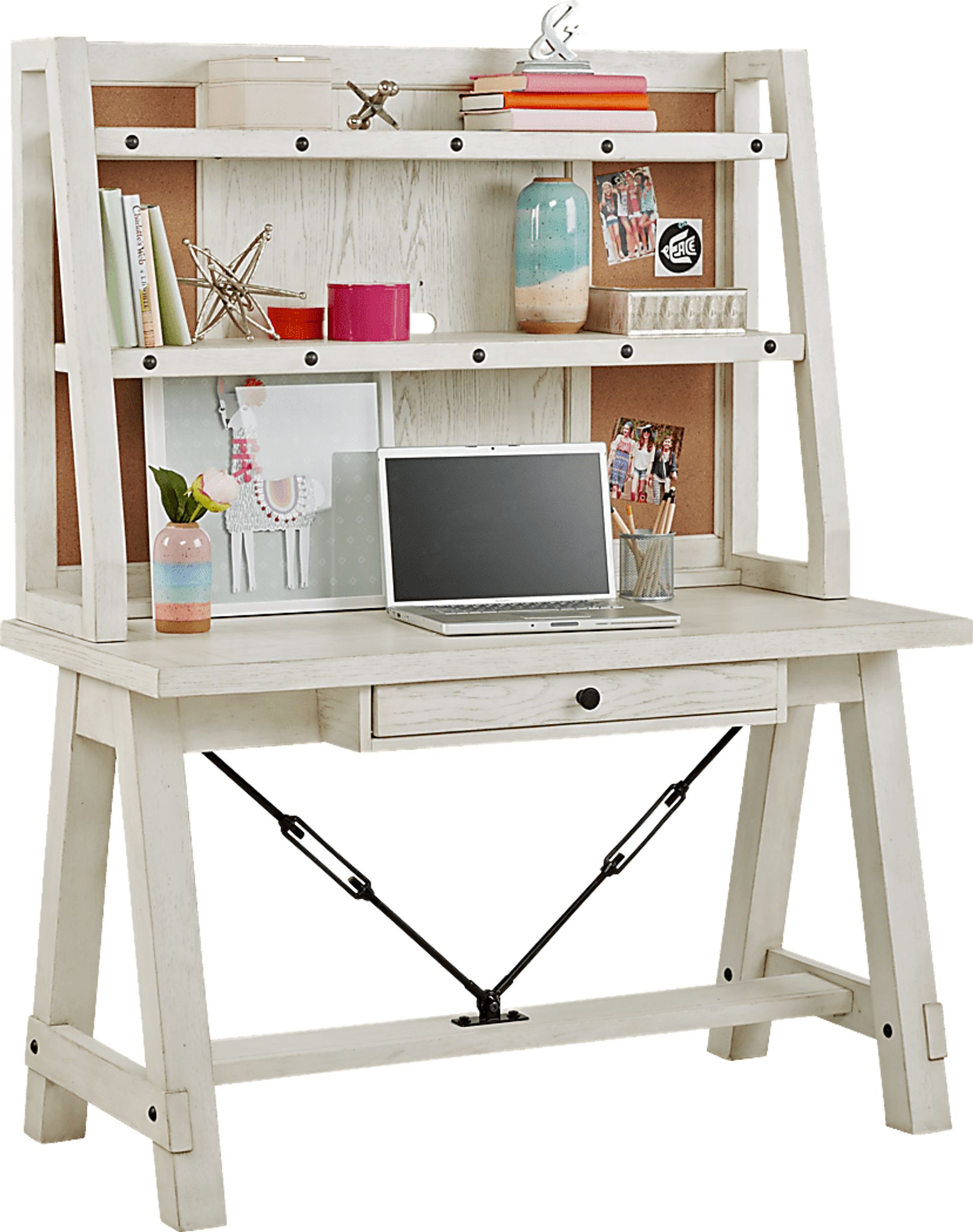Kids Midcity Loft White Desk & Hutch - Image 3