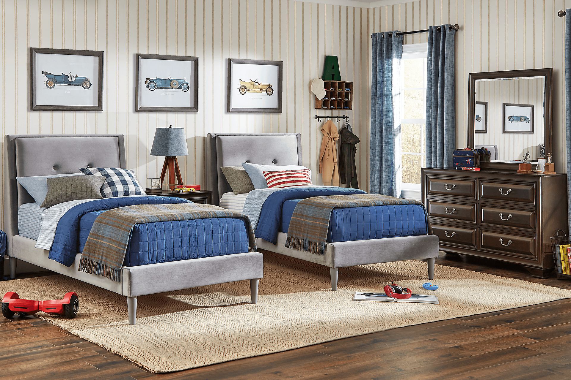 Kids Mill Valley Jr. Cherry 5 Pc Bedroom with Jaidyn Gray Twin Upholstered Bed - Image 1