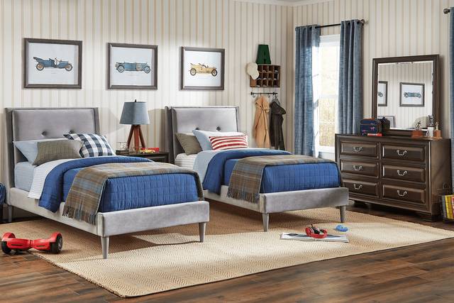 Kids Mill Valley Jr. Cherry 5 Pc Bedroom with Jaidyn Gray Twin Upholstered Bed - Thumbnail - Image 1