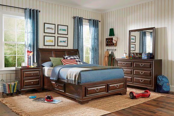 Nfl 1st & Goal 5 Pc Brown Cherry Dark Wood Twin Bedroom Set - Rooms To Go