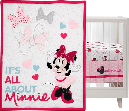 Kids Minnie Mouse Love Pink 3 Pc Baby Bedding Set