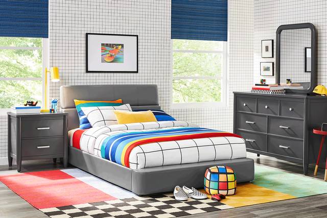 Kids Modern Colors Iron Ore Bedroom with Recharged Gray Full Bed - Thumbnail - Image 1