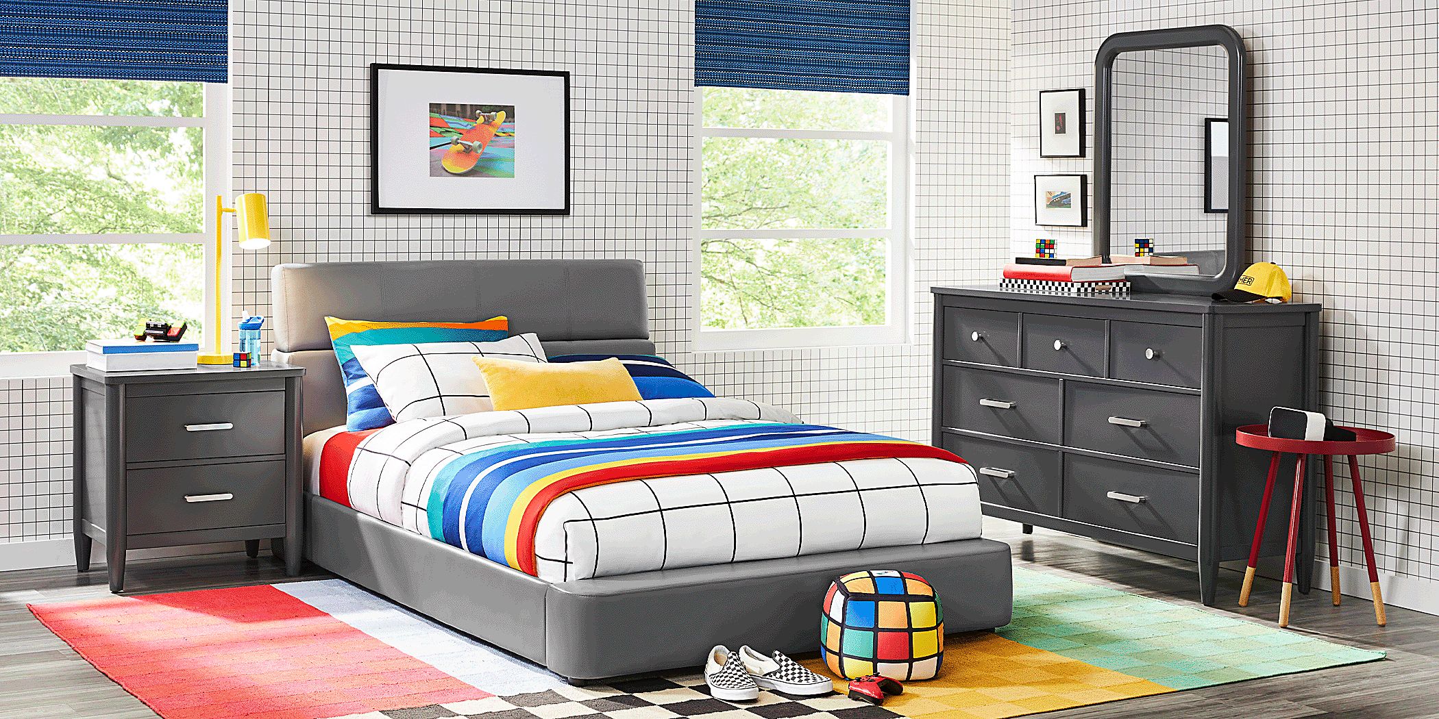 Modern Colors 5 Pc Iron Ore Gray Full Bedroom Set With Mirror, Dresser ...