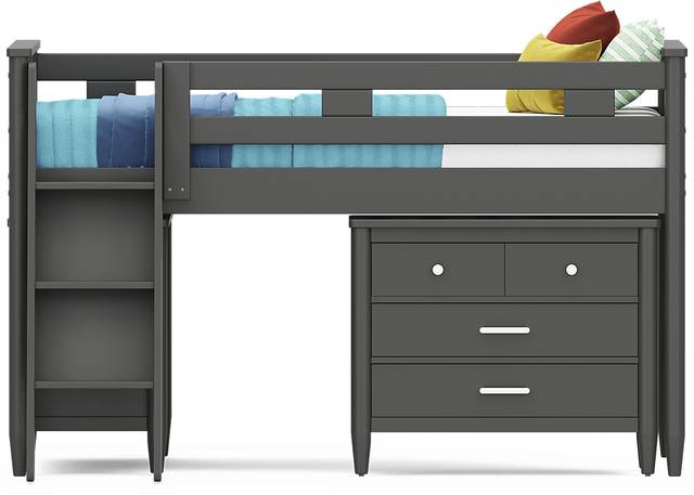 Kids Modern Colors Iron Ore Full Loft with Loft Chest and Bookcase - Thumbnail - Image 2