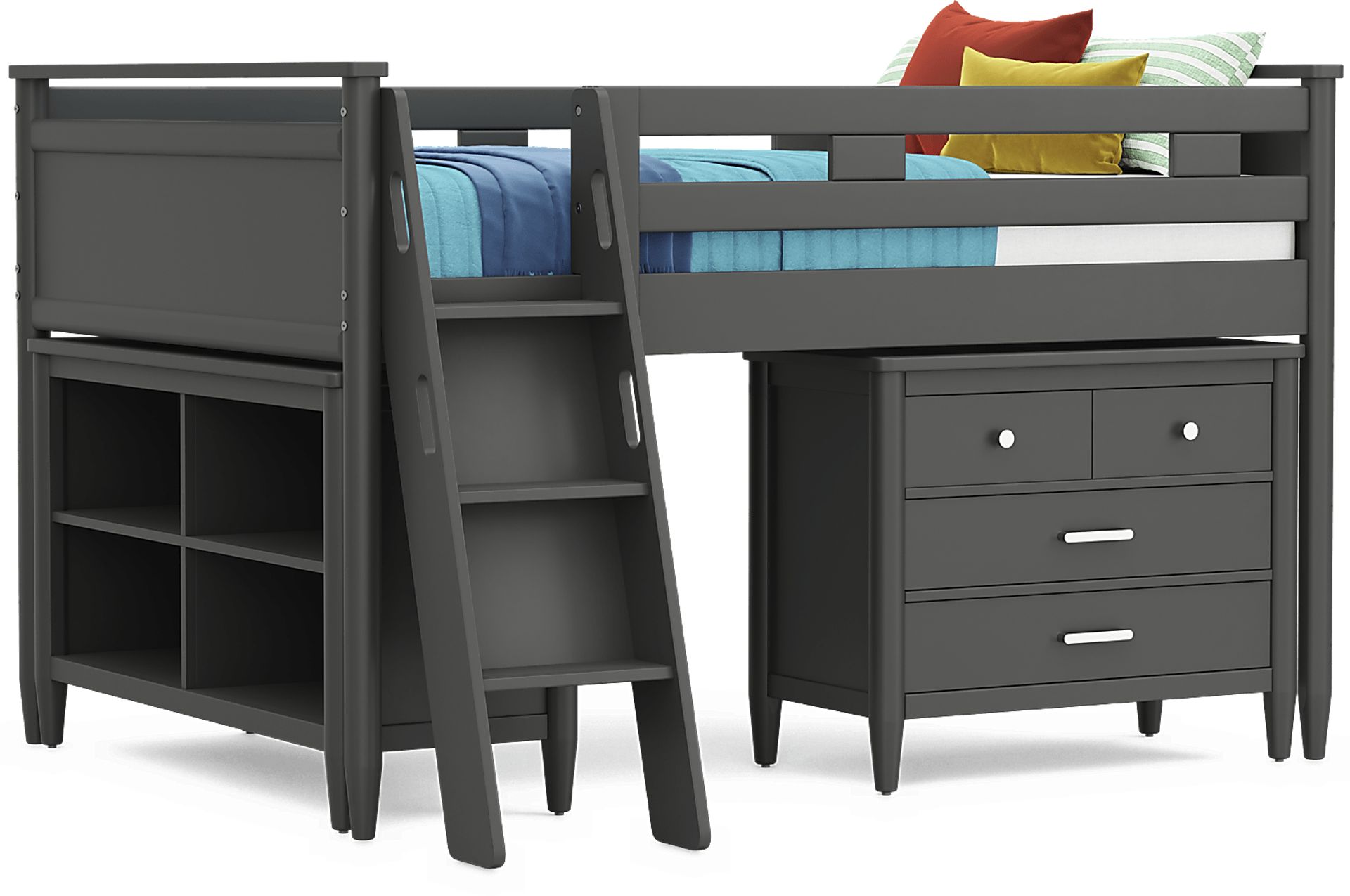 Kids Modern Colors Iron Ore Full Loft with Loft Chest and Bookcase - Image 1
