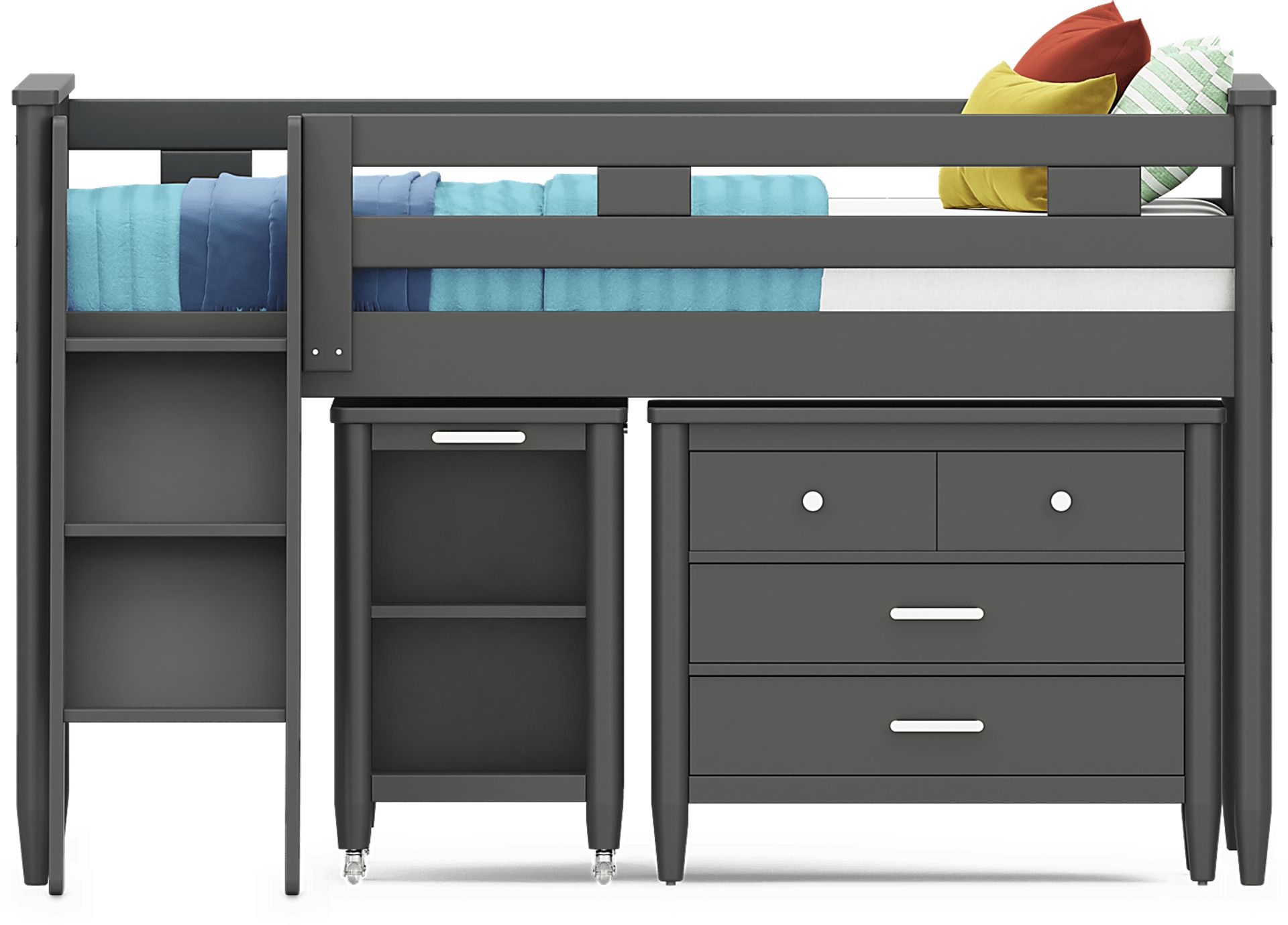 Kids Modern Colors Iron Ore Full Loft with Loft Chest and Desk - Image 3