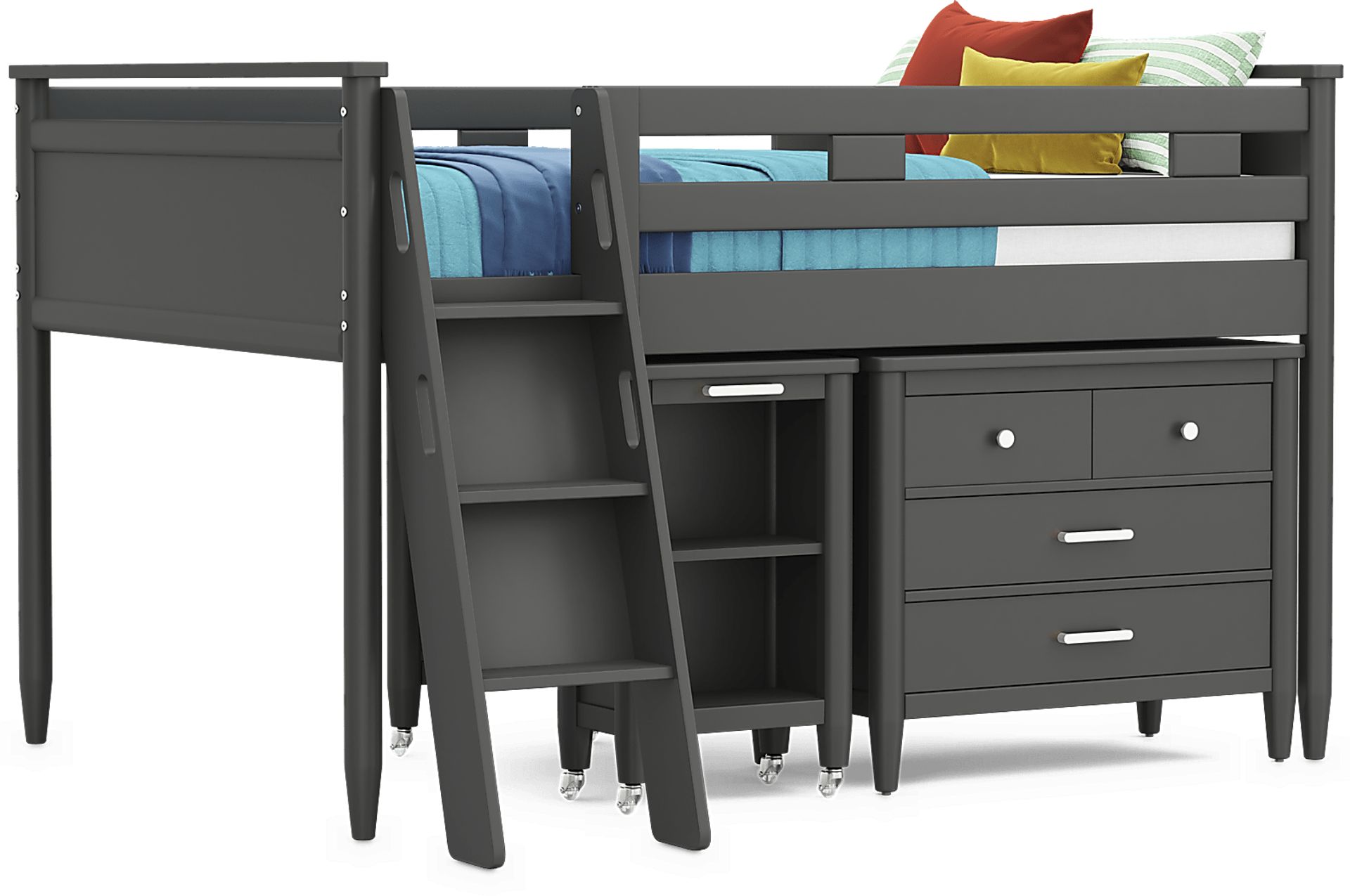 Kids Modern Colors Iron Ore Full Loft with Loft Chest and Desk - Image 1