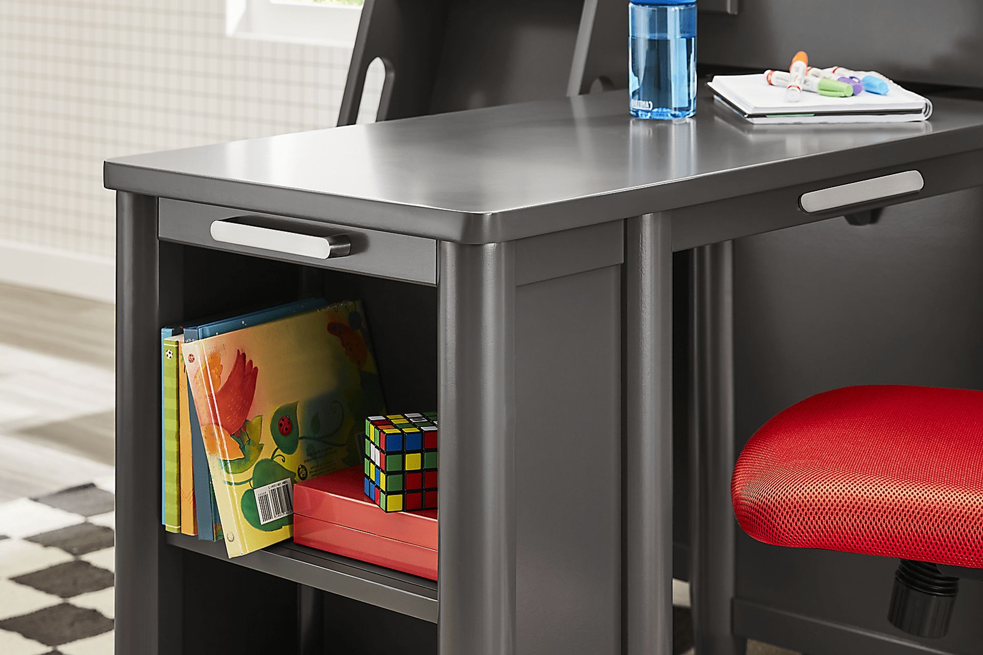 Kids Modern Colors Iron Ore Full Loft with Loft Chest, Bookcase and Desk - Image 4