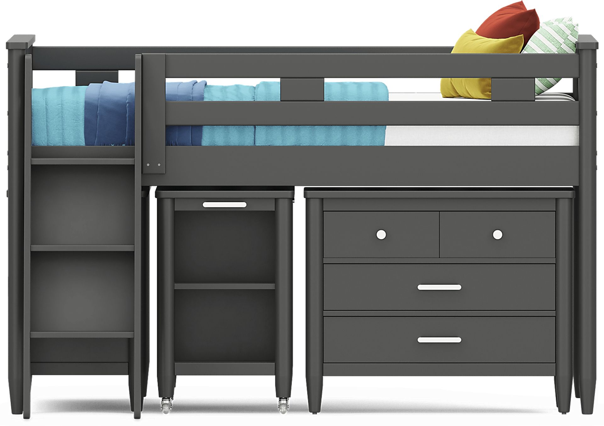 Kids Modern Colors Iron Ore Full Loft with Loft Chest, Bookcase and Desk - Image 2