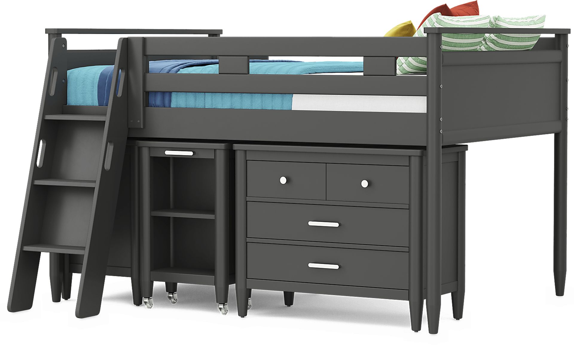 Kids Modern Colors Iron Ore Full Loft with Loft Chest, Bookcase and Desk - Image 3