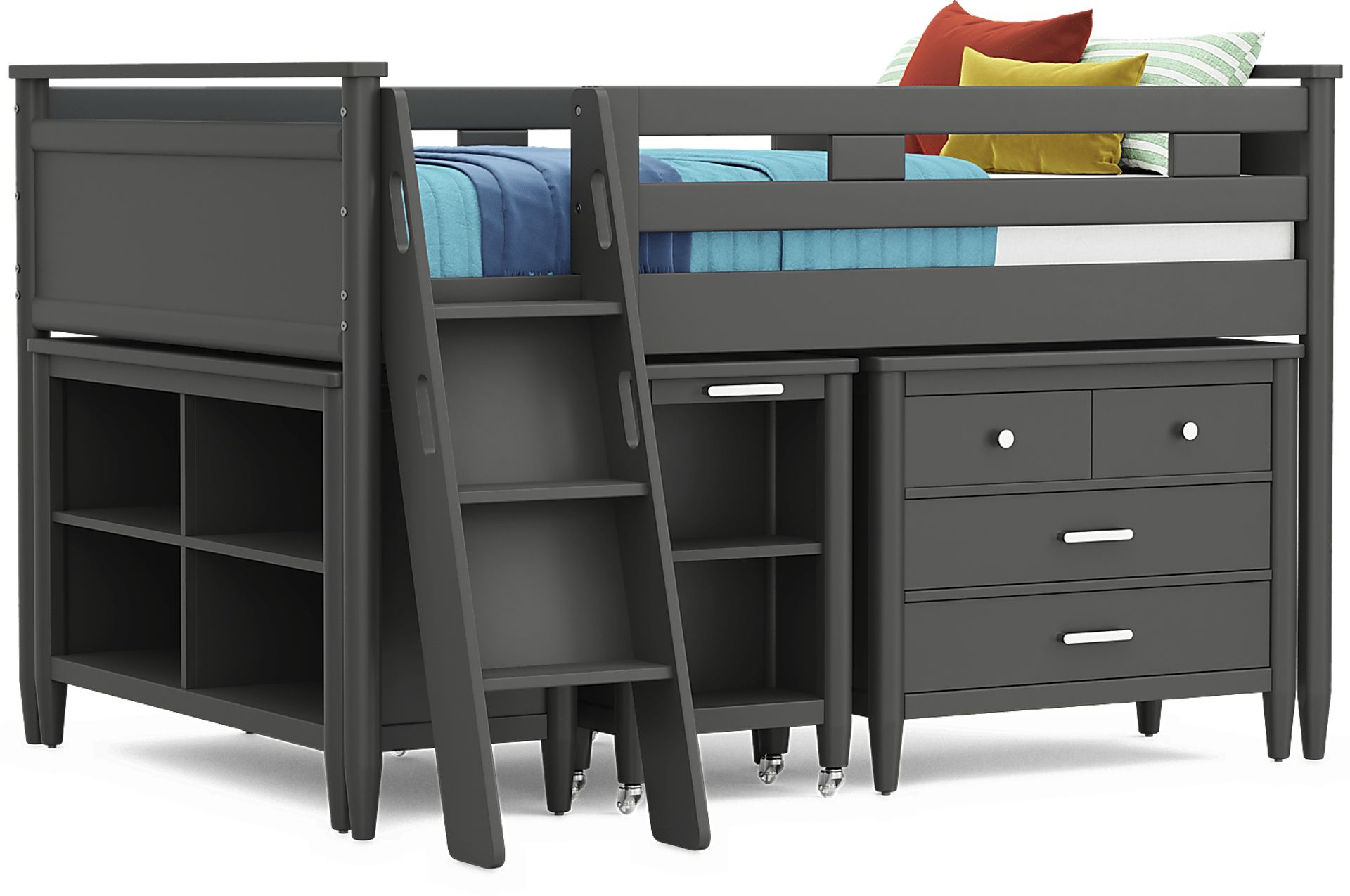 Kids Modern Colors Iron Ore Full Loft with Loft Chest, Bookcase and Desk - Image 1