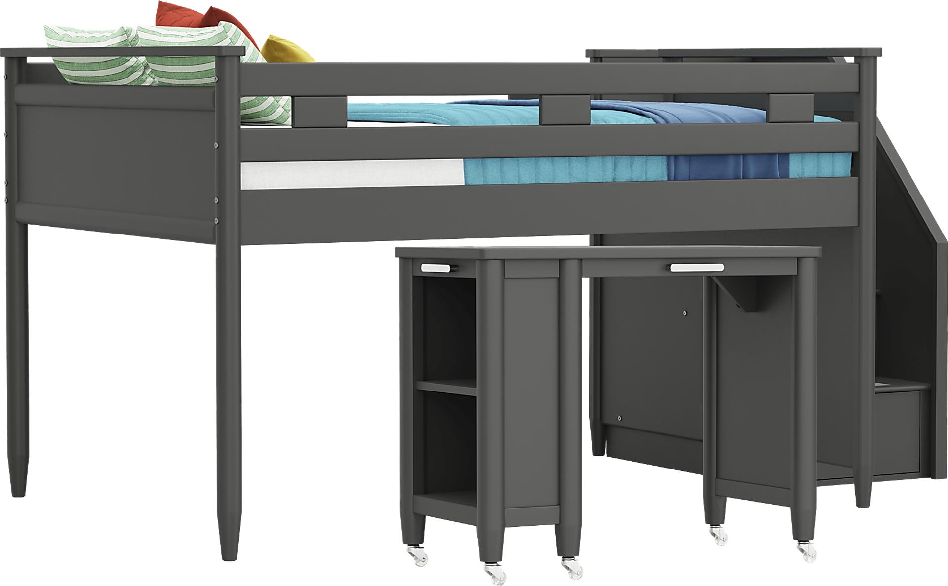 Kids Modern Colors Iron Ore Full Step Loft with Desk