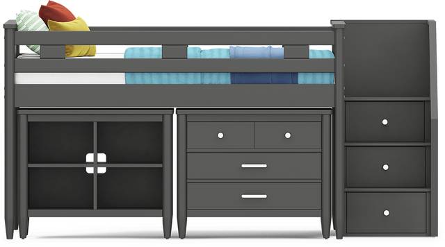 Kids Modern Colors Iron Ore Full Step Loft with Loft Chest and Bookcase - Thumbnail - Image 3
