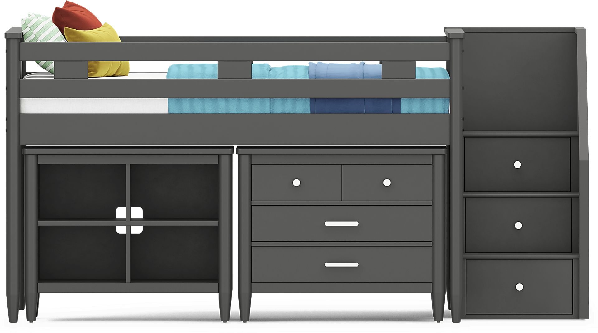 Kids Modern Colors Iron Ore Full Step Loft with Loft Chest and Bookcase - Image 3