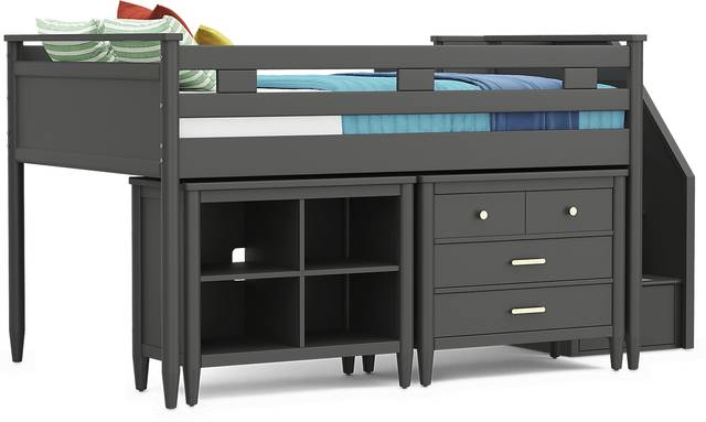 Kids Modern Colors Iron Ore Full Step Loft with Loft Chest and Bookcase - Thumbnail - Image 4