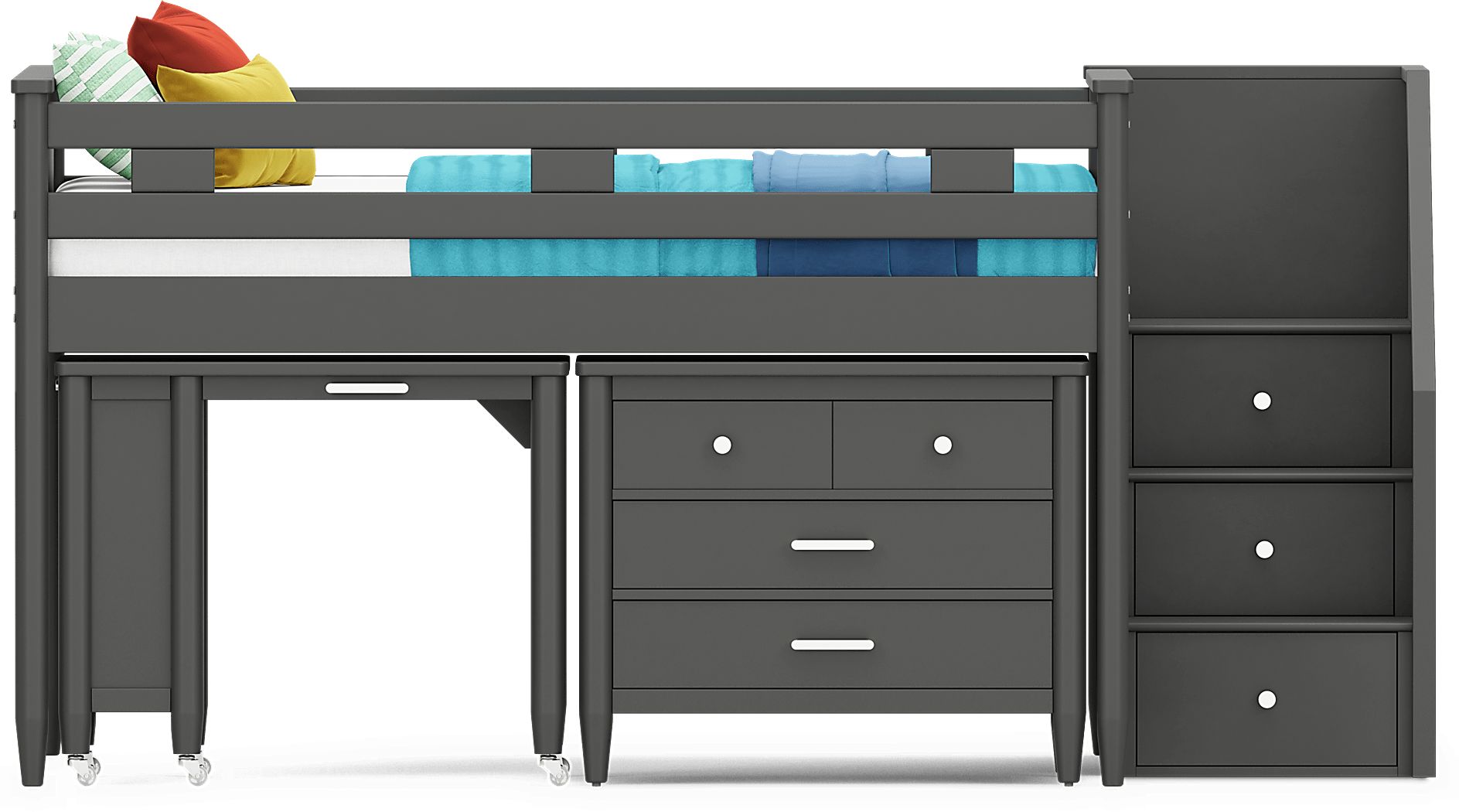 Kids Modern Colors Iron Ore Full Step Loft with Loft Chest and Desk - Thumbnail 4