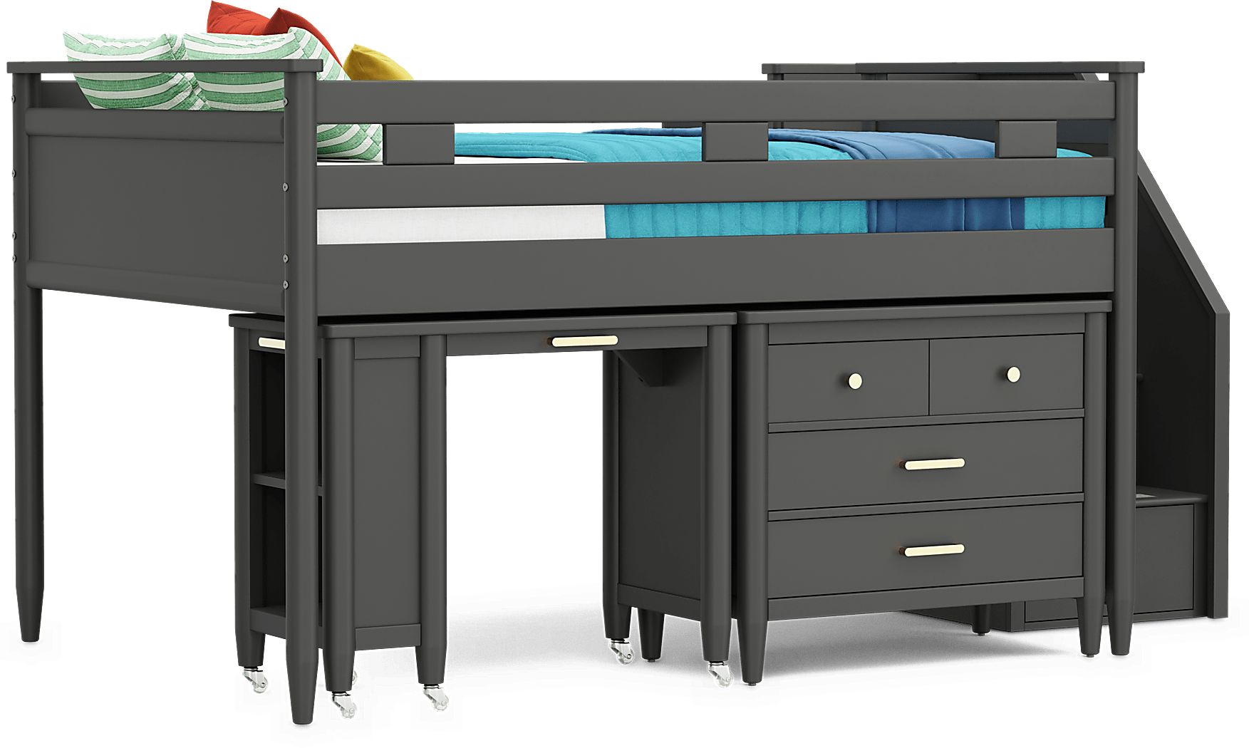 Kids Modern Colors Iron Ore Full Step Loft with Loft Chest and Desk - Thumbnail 3