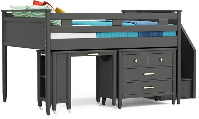 Kids Modern Colors Iron Ore Full Step Loft with Loft Chest and Desk - Thumbnail - Image 4