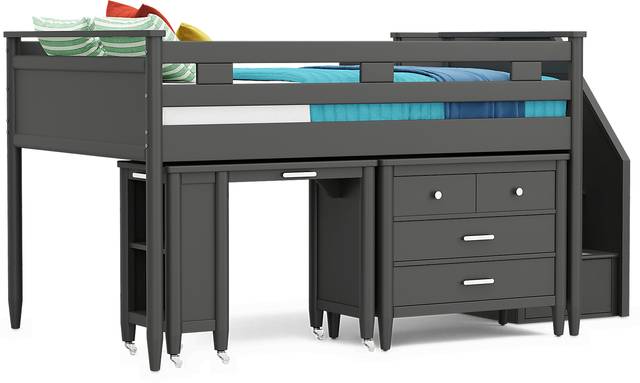 Kids Modern Colors Iron Ore Full Step Loft with Loft Chest and Desk - Thumbnail - Image 1