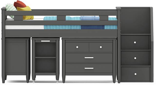 Kids Modern Colors Iron Ore Full Step Loft with Loft Chest, Bookcase and Desk - Thumbnail - Image 2