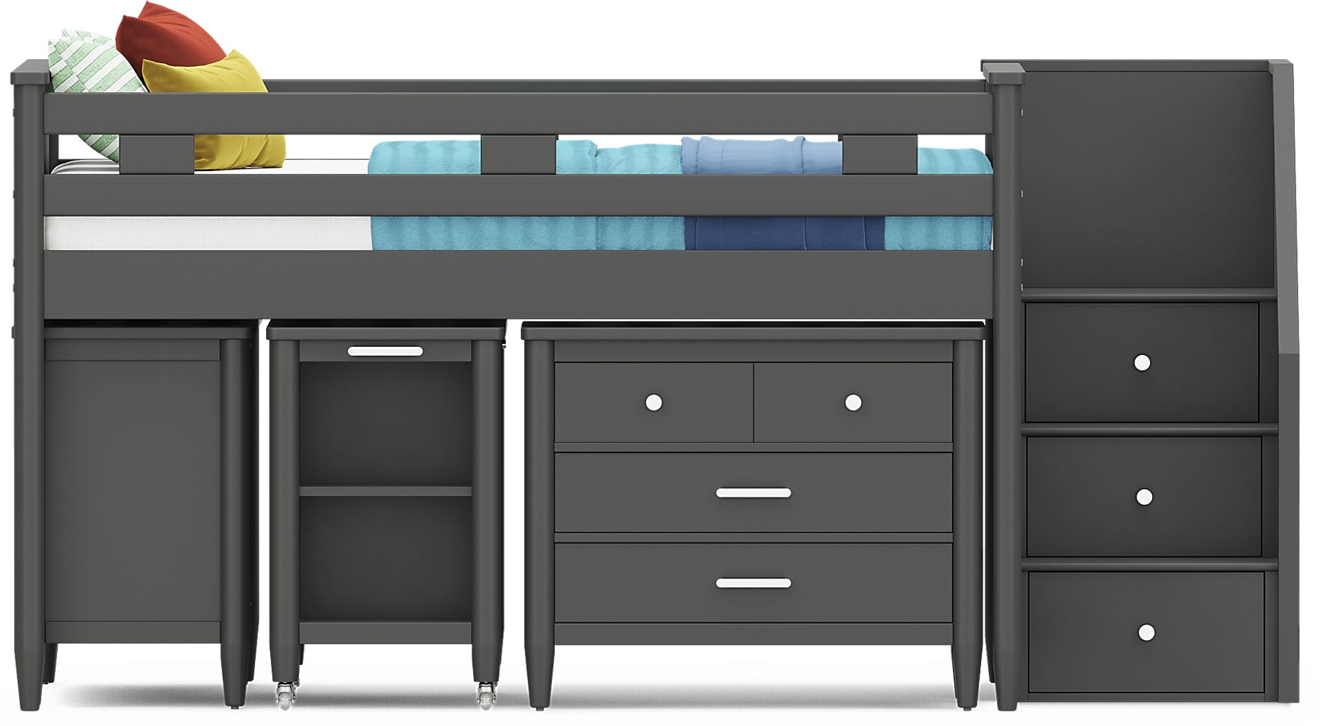 Kids Modern Colors Iron Ore Full Step Loft with Loft Chest, Bookcase and Desk - Image 2