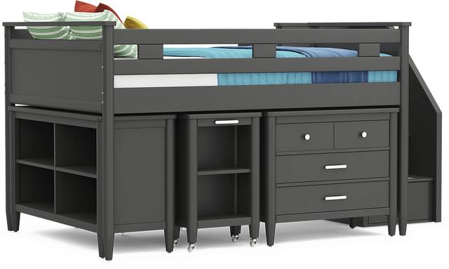 Kids Modern Colors Iron Ore Full Step Loft with Loft Chest, Bookcase and Desk - Thumbnail - Image 1