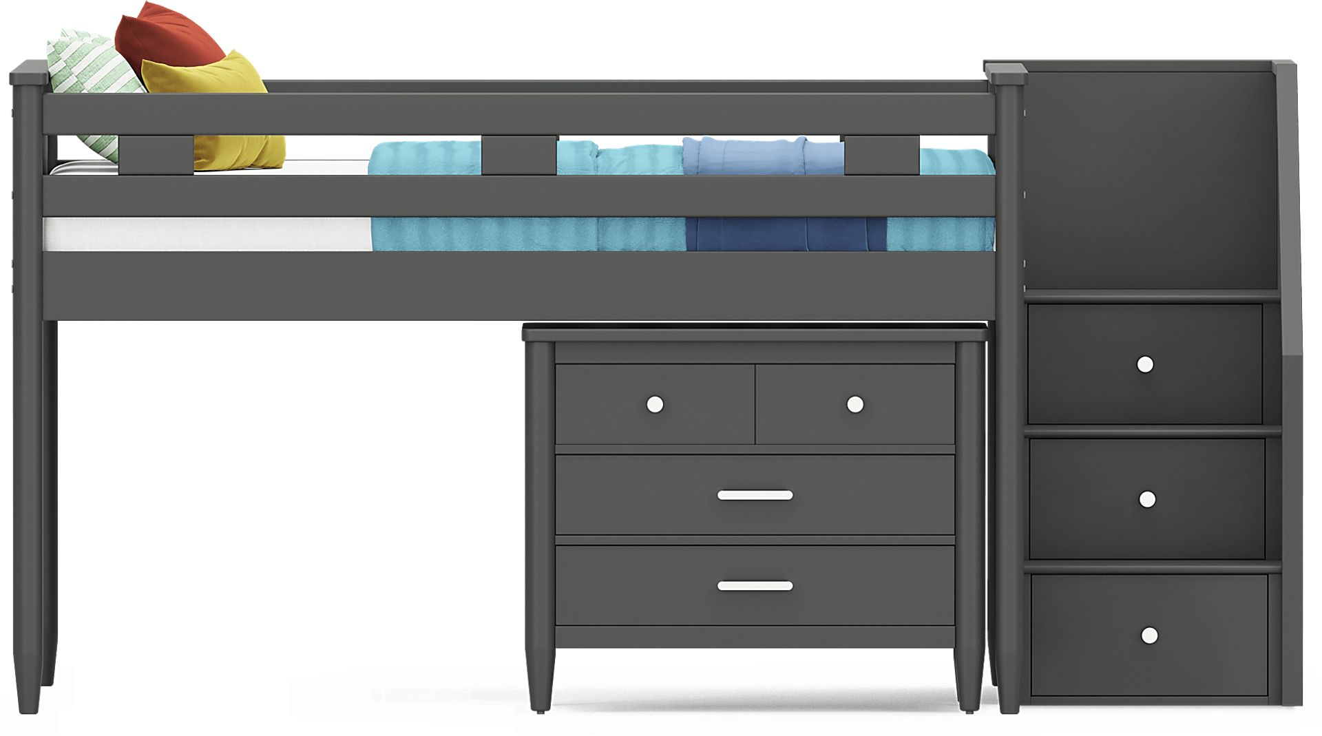 Kids Modern Colors Iron Ore Full Step Loft with Loft Chest - Image 3