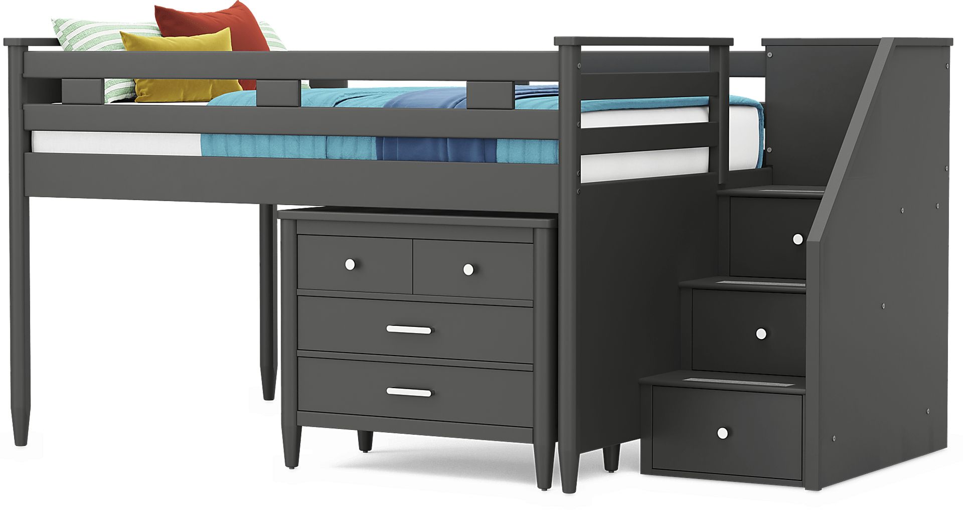 Kids Modern Colors Iron Ore Full Step Loft with Loft Chest - Image 4