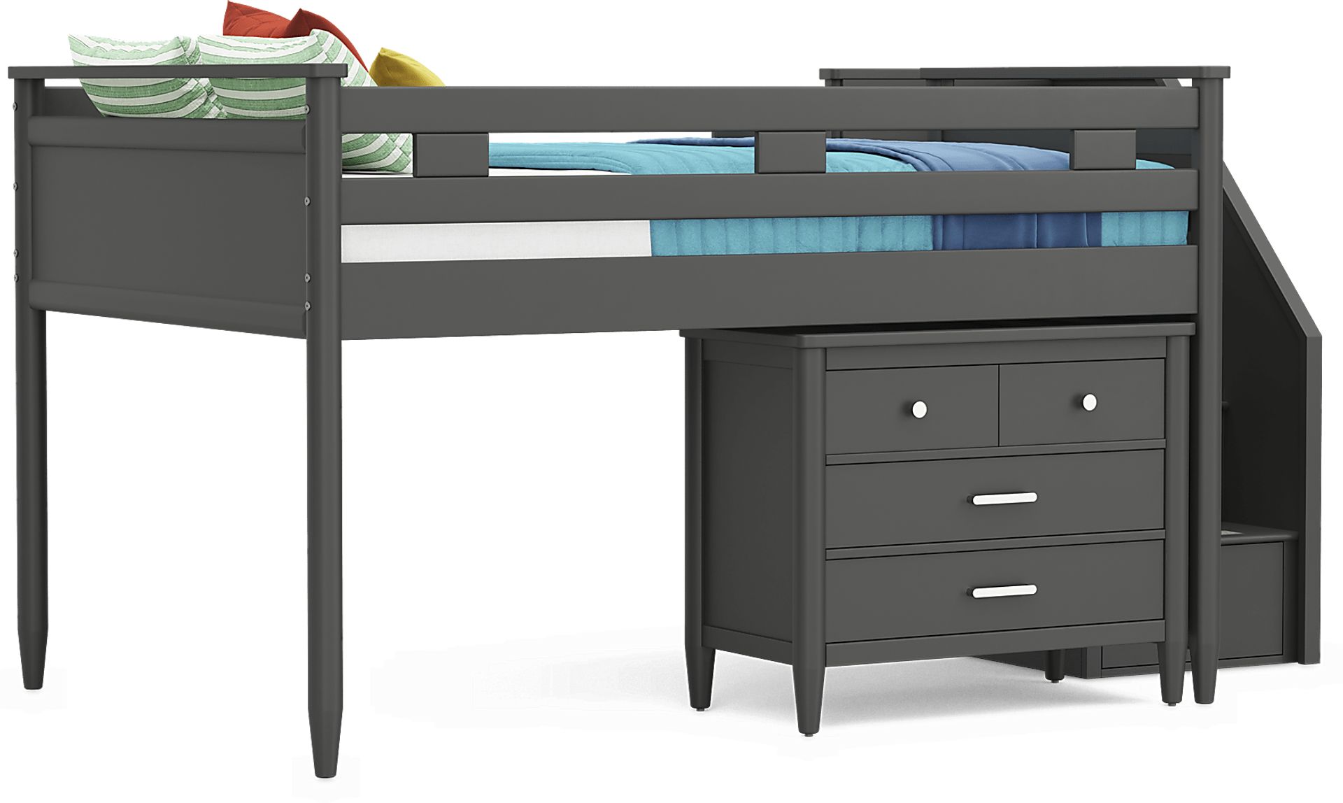Kids Modern Colors Iron Ore Full Step Loft with Loft Chest - Image 1