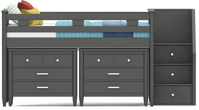 Kids Modern Colors Iron Ore Full Step Loft with Loft Chests - Thumbnail - Image 2