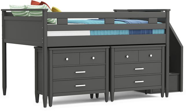 Kids Modern Colors Iron Ore Full Step Loft with Loft Chests
