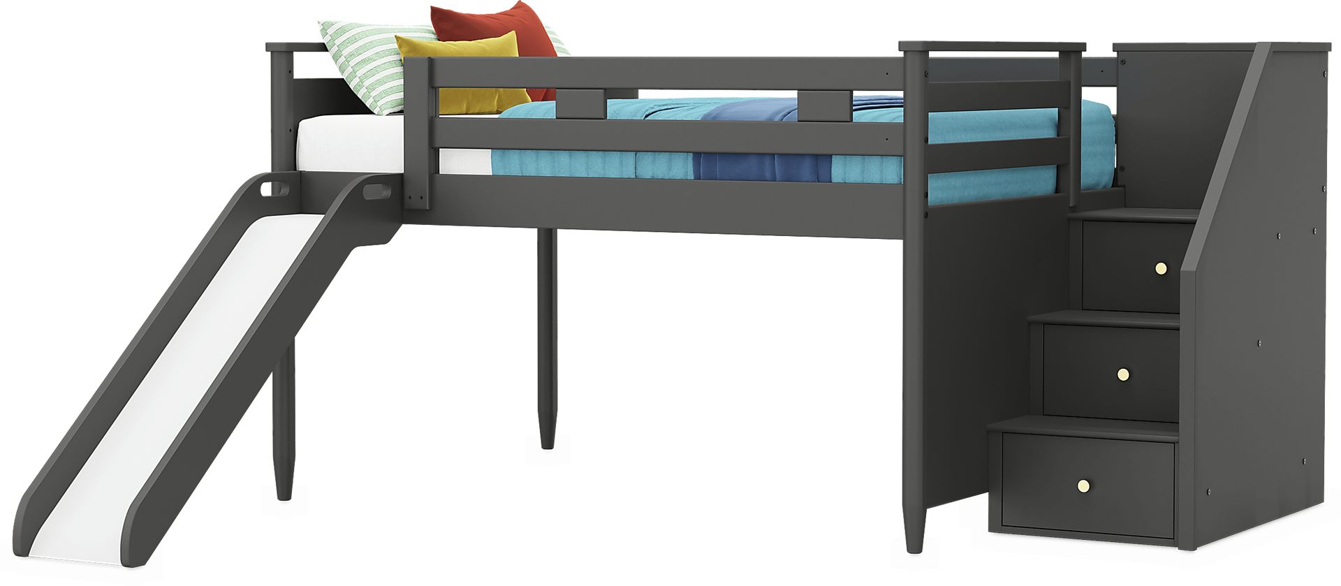Kids Modern Colors Iron Ore Full Step Loft with Slide - Image 3