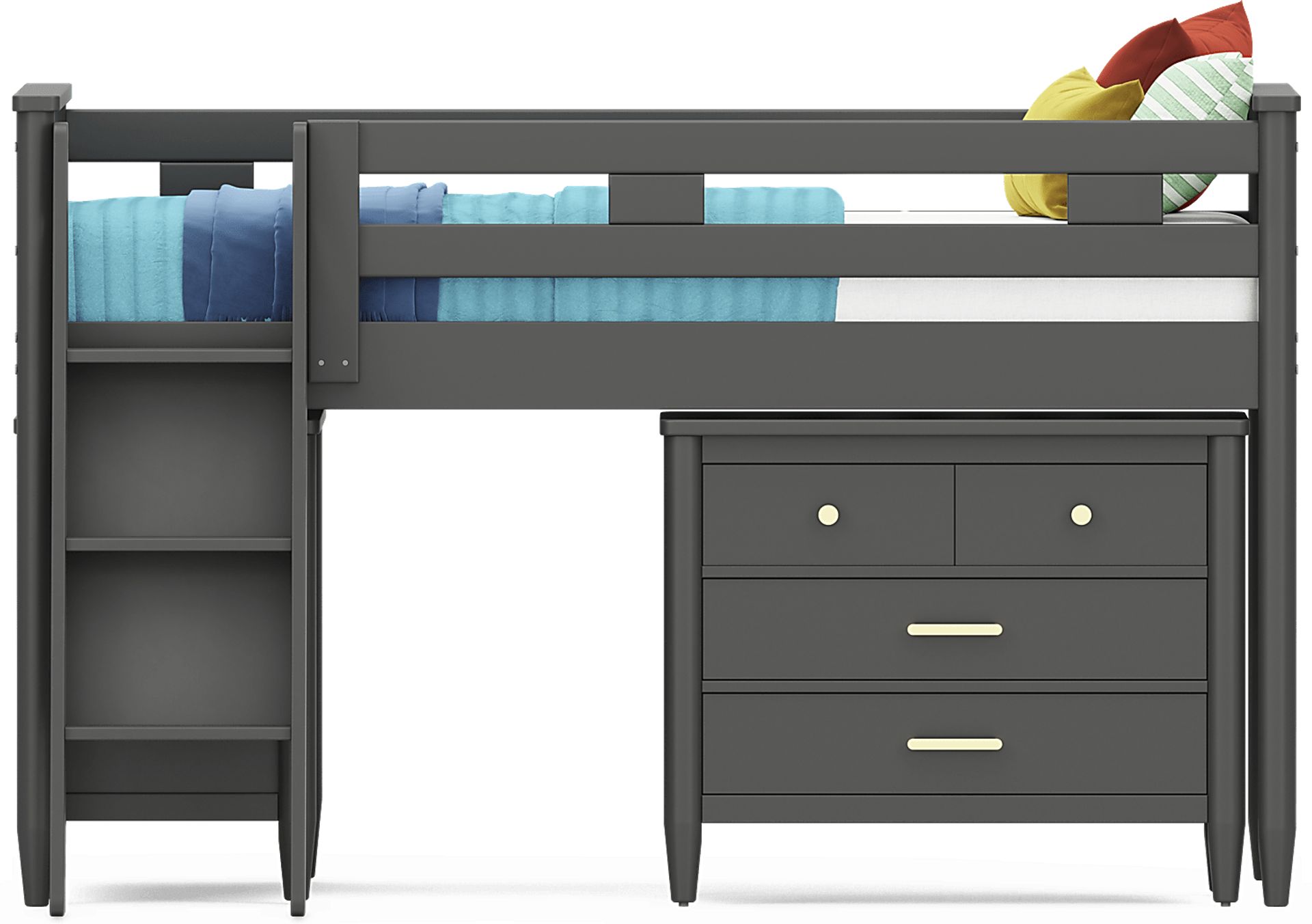Kids Modern Colors Iron Ore Twin Loft with Loft Chest and Bookcase - Image 2