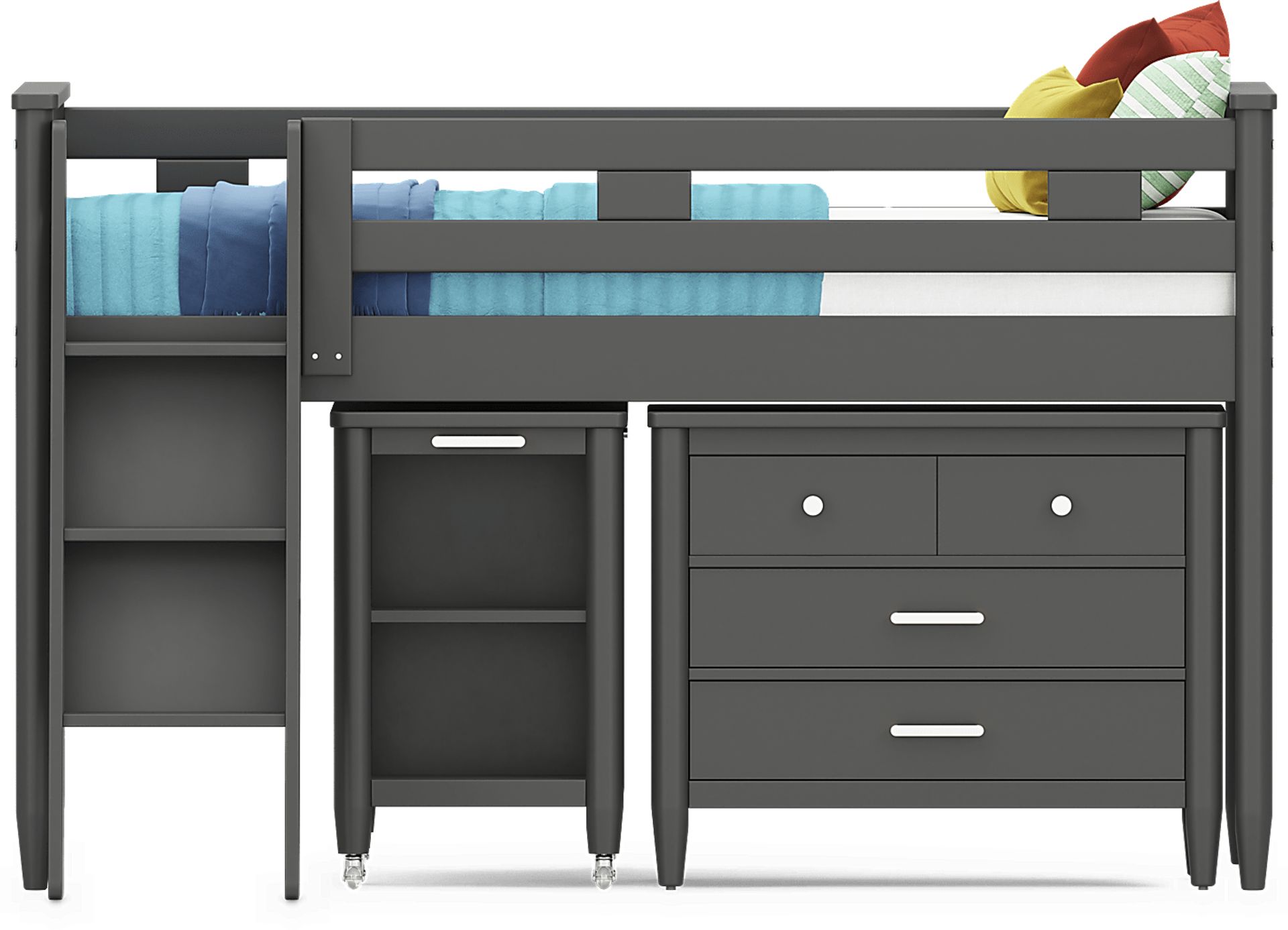Kids Modern Colors Iron Ore Twin Loft with Loft Chest and Desk - Image 3