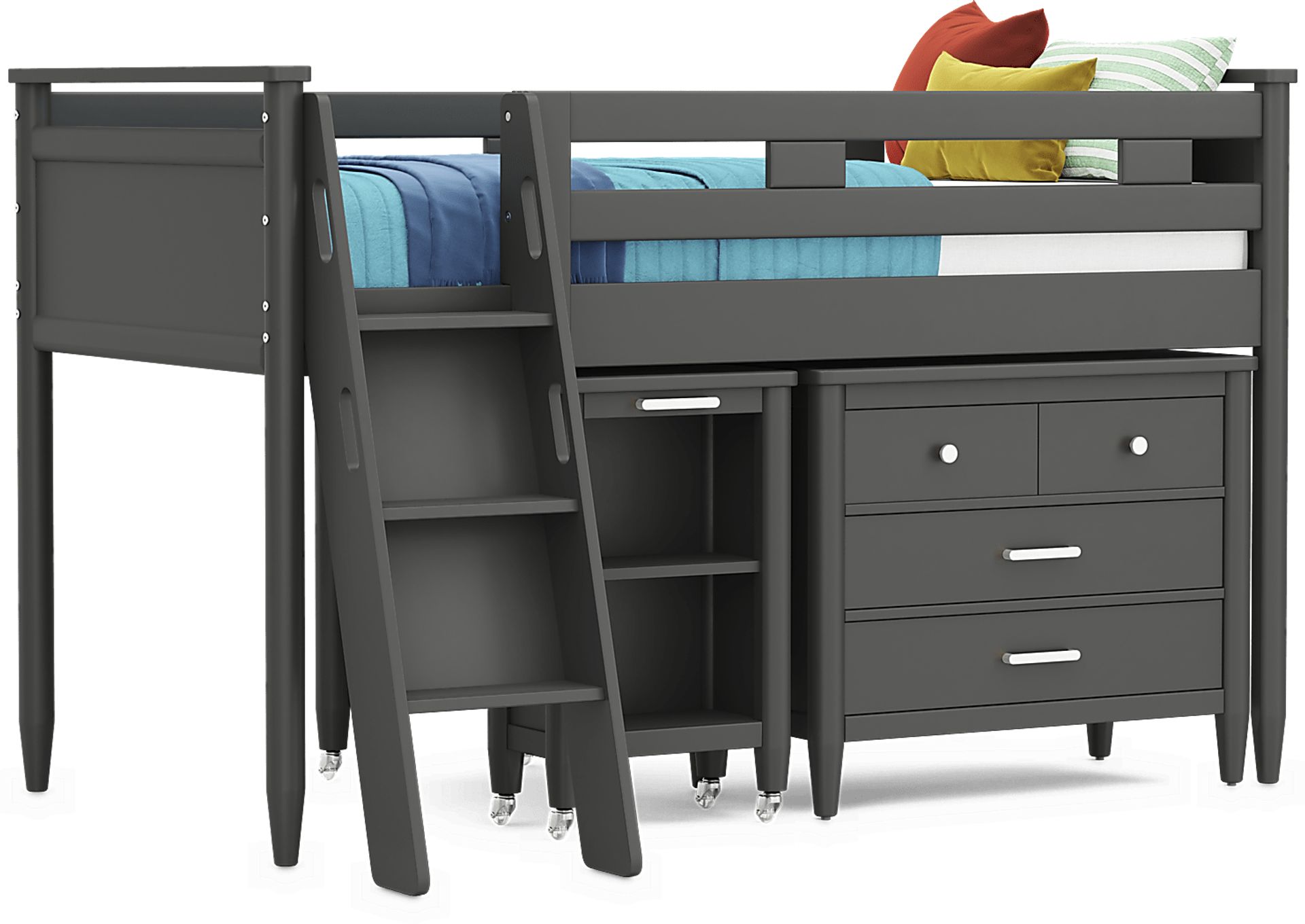 Kids Modern Colors Iron Ore Twin Loft with Loft Chest and Desk - Image 1