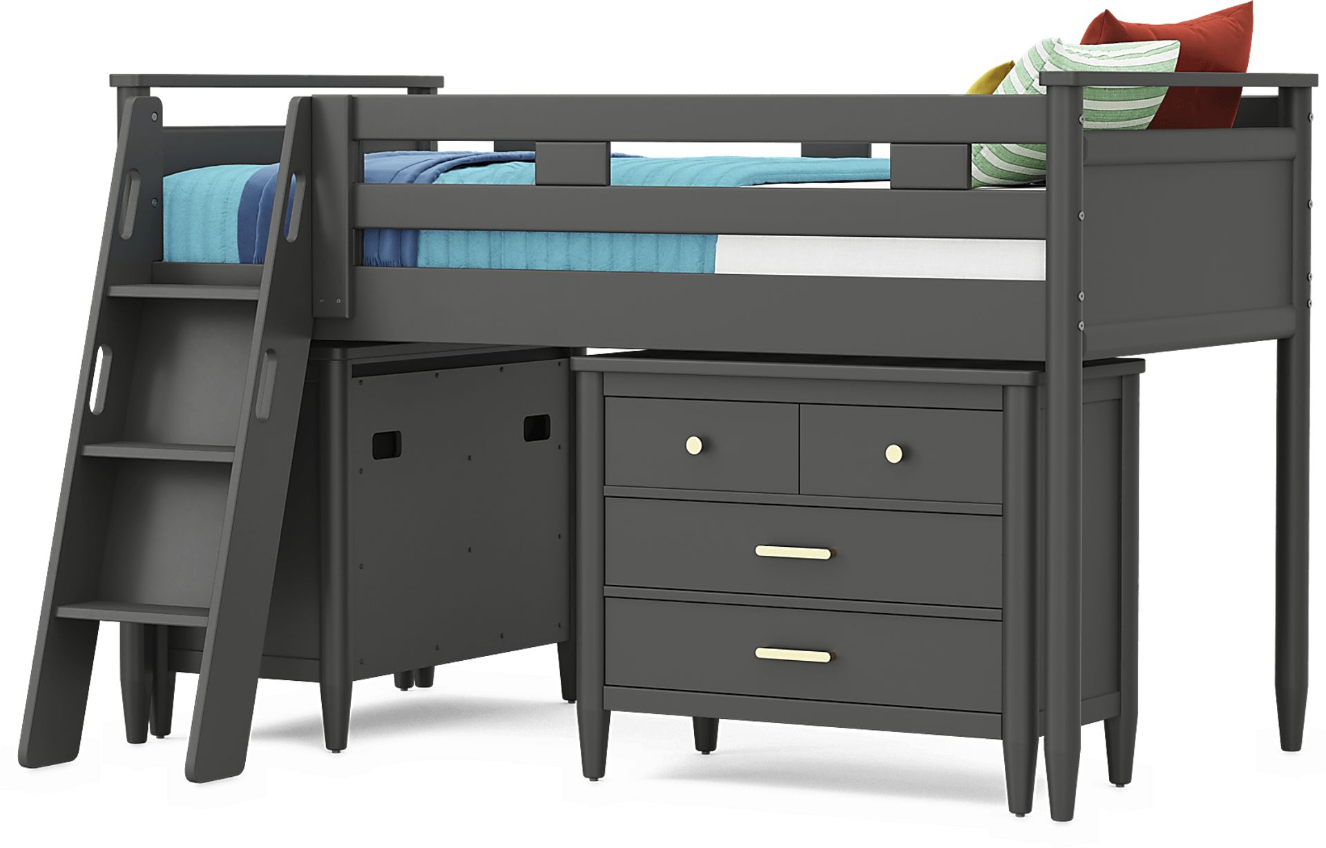 Kids Modern Colors Iron Ore Twin Loft with Loft Chest - Image 3